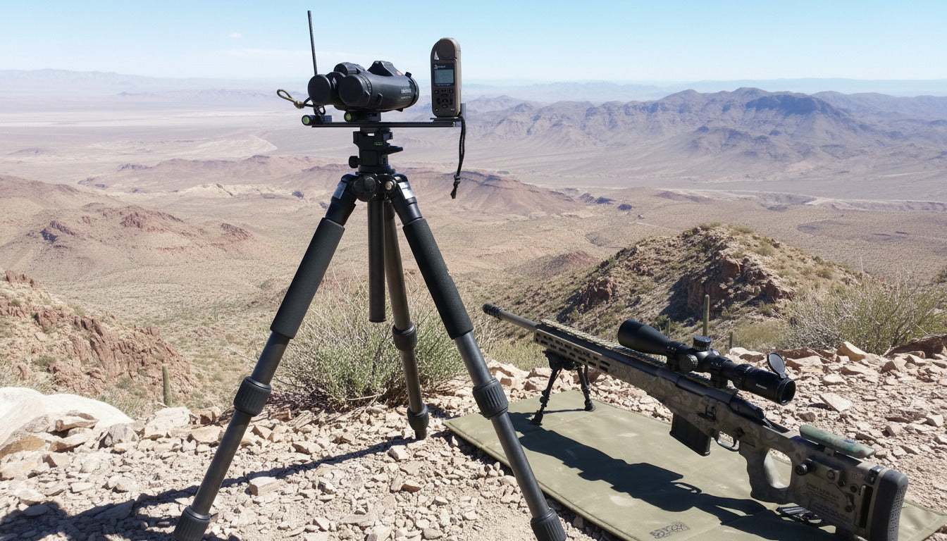 Optics bridge installed on tripod with optics and a Kestrel mount with kestrel