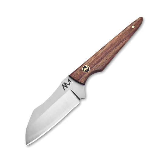 Knife with wooden handle and metal blade on a white background
