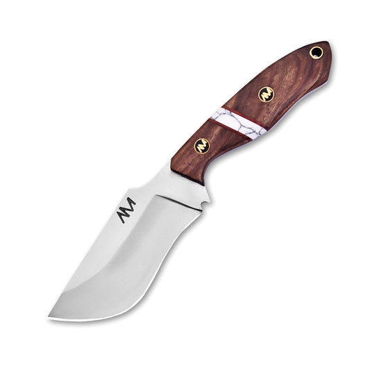 Knife with wooden handle and metal blade on a white background