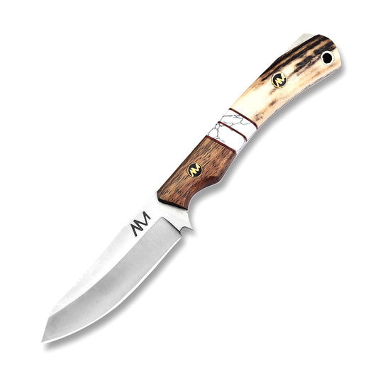 Knife with wooden handle and metal blade on a white background
