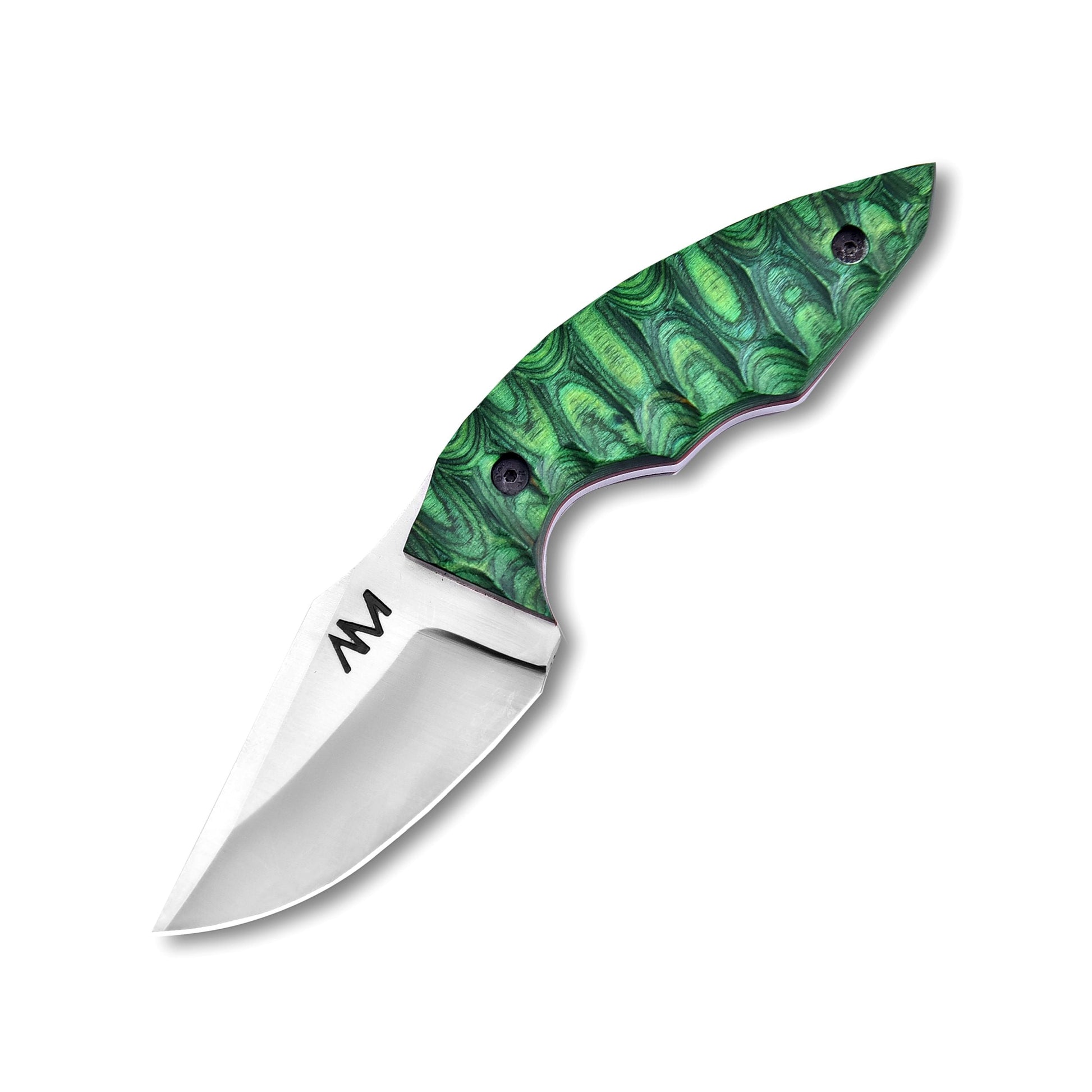 Folding knife with green marbled handle on a white background