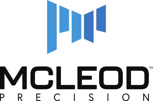 Logo of McLeod Precision with blue and black design on a white background
